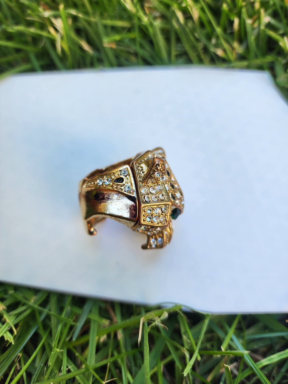 Gold Crystal Panther Head Ring, Fits SizeS 7 & Up. Easily Stretches! - Picture 5 of 7